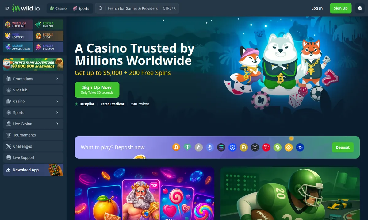 La portada de Wild.io con su oferta de bienvenida y el salón